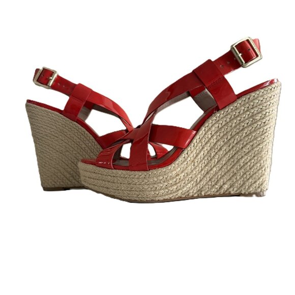 Vince Camuto Shoes - Vince Camuto | Strappy Red Patent Leather Wedge Sandals Sz 7.5